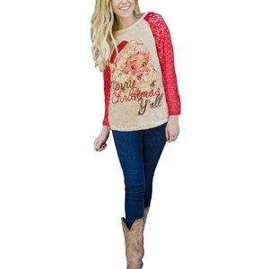MERRY CHRISTMAS YA'LL SANTA 3/4 SLEEVE T-SHIRT
